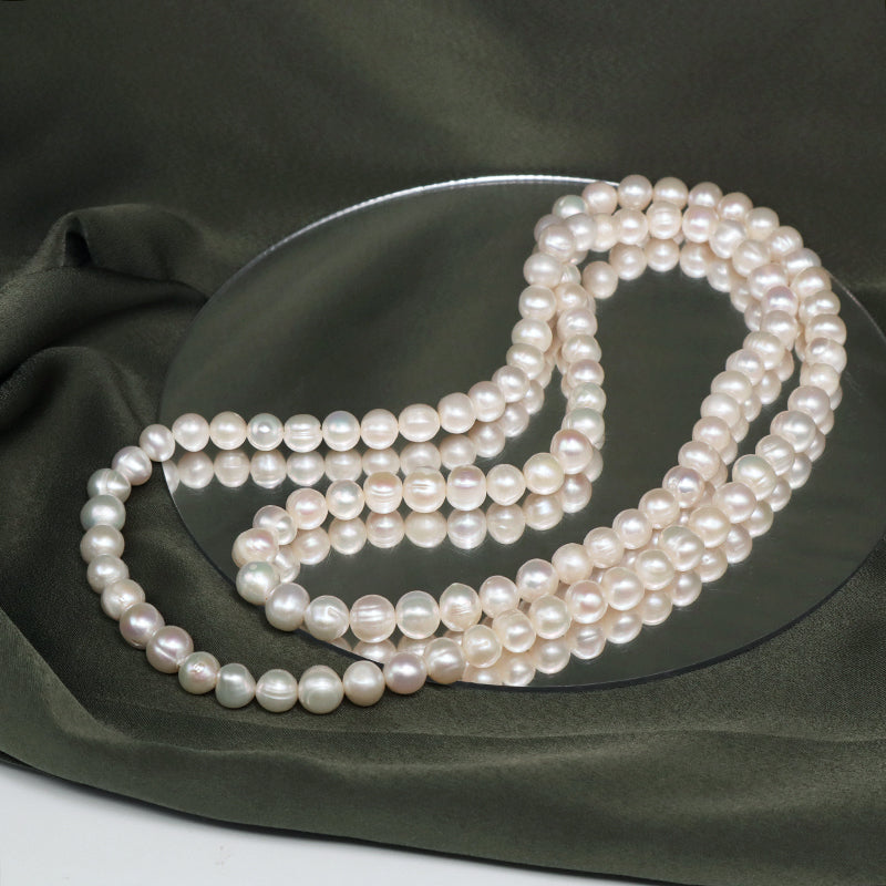 Wholesale Classic Design China Factory Handmade OEM Customized 8-9mm Natural Long Freshwater Pearl Necklace For Women Gift