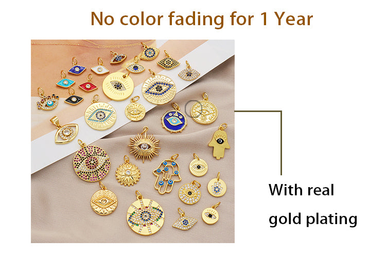 Good quality 2023 summer trendy hamsa pendant 18K gold plated turkish evils eye bracelet charms for DIY jewelry making