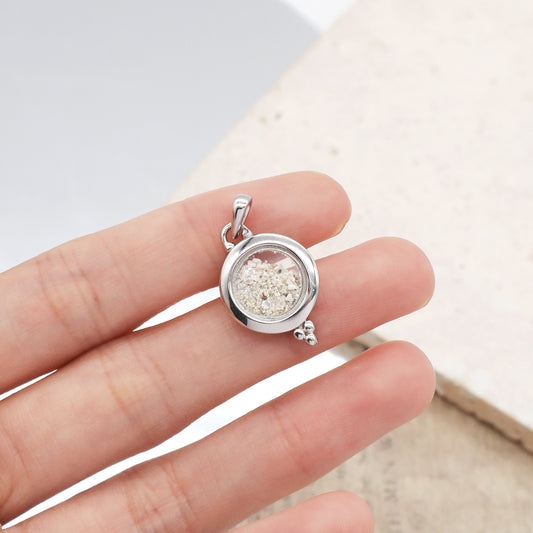 Wholesale Good Quality New Fashion Manufacture China Factory Custom Women Round Glass Mirror CZ Rhodium Plated 925 Sterling Silver Pendant For Necklace