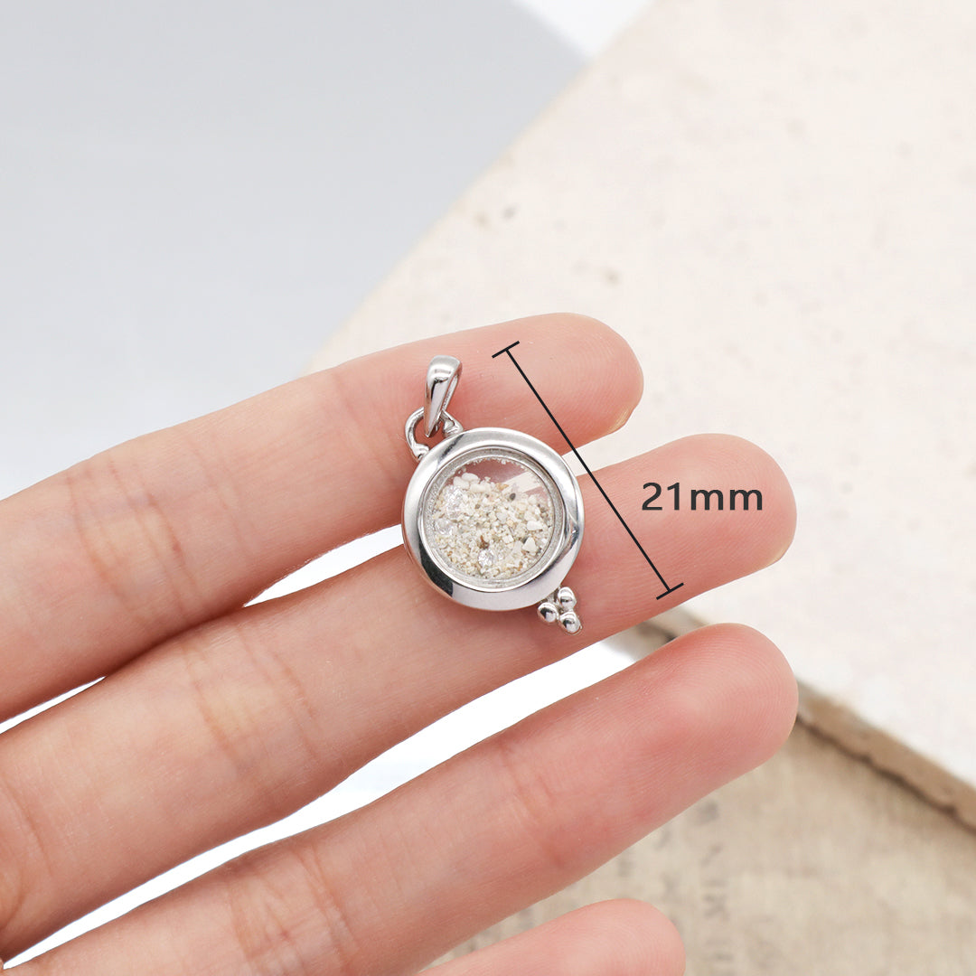 Wholesale Good Quality New Fashion Manufacture China Factory Custom Women Round Glass Mirror CZ Rhodium Plated 925 Sterling Silver Pendant For Necklace
