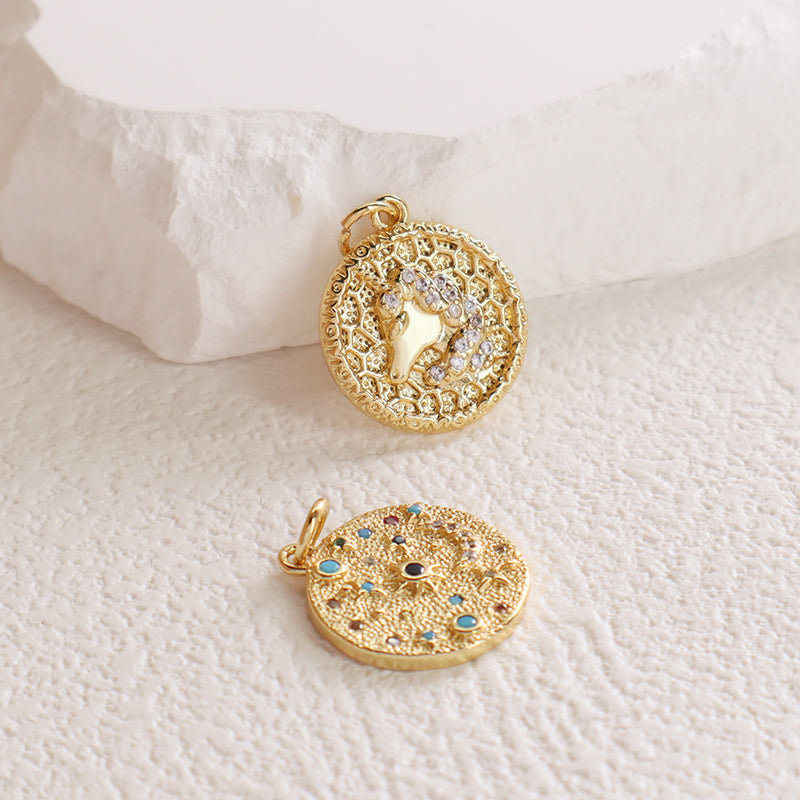 DIY Wholesale Factory Custom Women Gold Moon Charm Pendant Gold Plated Micro Pave CZ Sun Star Pendant For Necklace Jewelry