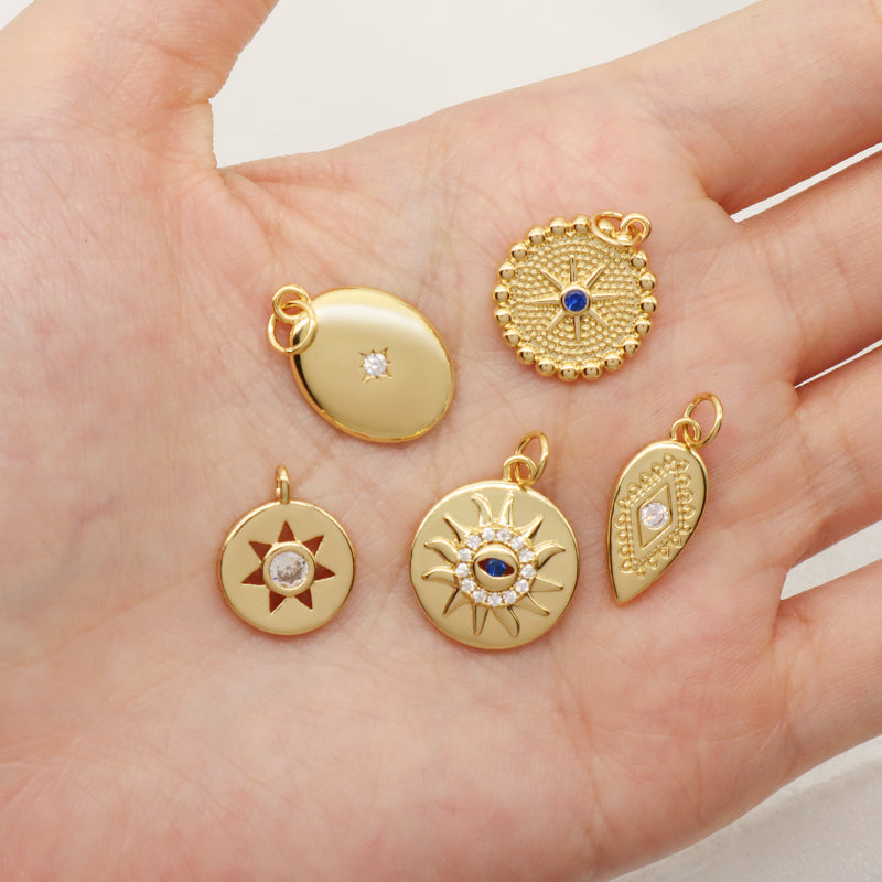 Custom Women DIY Wholesale China Factory Evil Eyes Charm Pendant Gold Plated CZ Sun Evil Eyes Pendant For Necklace Jewelry