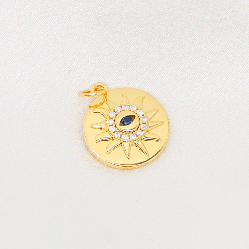 Custom Women DIY Wholesale China Factory Evil Eyes Charm Pendant Gold Plated CZ Sun Evil Eyes Pendant For Necklace Jewelry