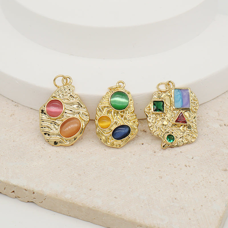 Fashion Women Wholesale DIY Custom Gem Stone Charm Necklace Pendant CZ Enamel Gold Plated Natural Stone Pendant For Jewelry