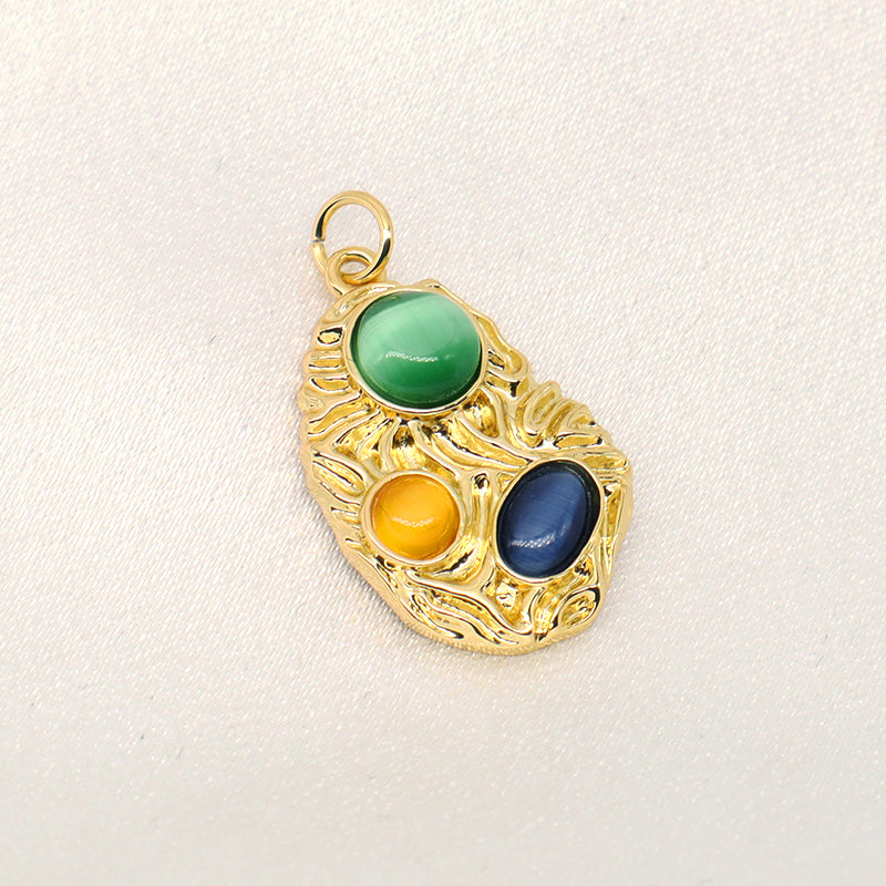 Fashion Women Wholesale DIY Custom Gem Stone Charm Necklace Pendant CZ Enamel Gold Plated Natural Stone Pendant For Jewelry