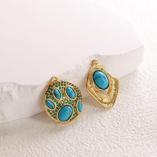 Custom Women Fashionable Wholesale DIY Natural Stone Charm Pendant Jewelry CZ Gold Plated Turquoise Stone Pendant For Necklace