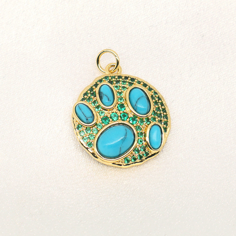 Custom Women Fashionable Wholesale DIY Natural Stone Charm Pendant Jewelry CZ Gold Plated Turquoise Stone Pendant For Necklace