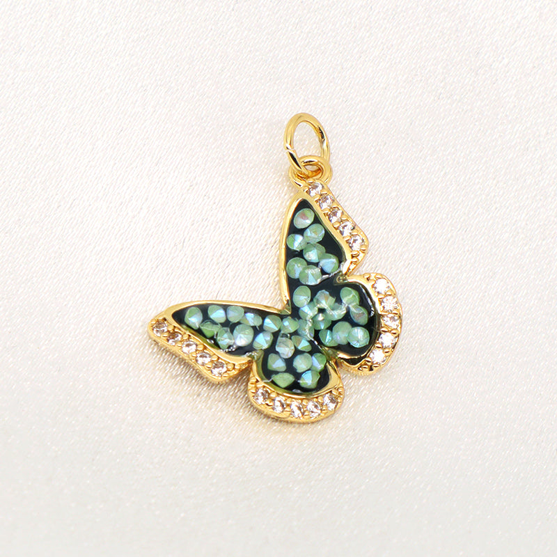 DIY Custom Wholesale Women Girl Colorful Butterfly Charm Necklace Pendant Gold Plated CZ Butterfly Pendant For Jewelry Making