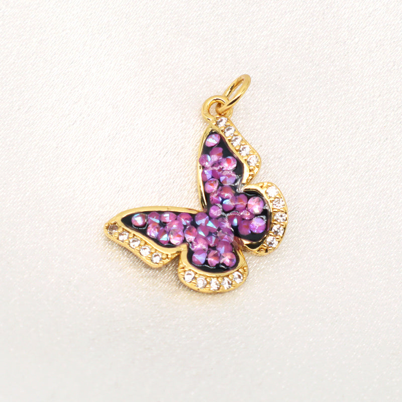 DIY Custom Wholesale Women Girl Colorful Butterfly Charm Necklace Pendant Gold Plated CZ Butterfly Pendant For Jewelry Making
