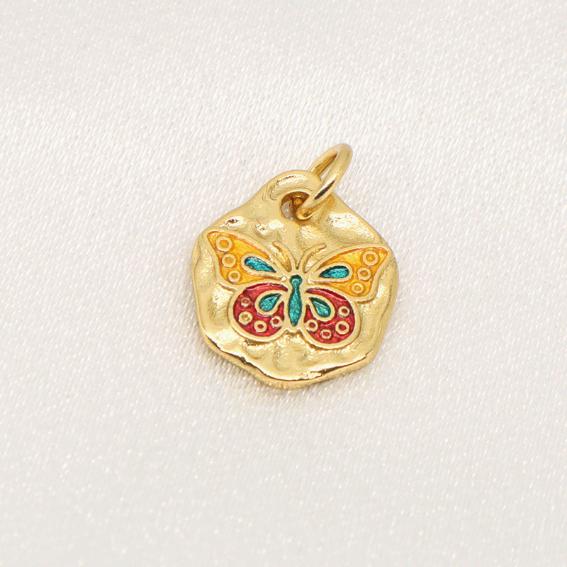 Custom Wholesale Women Girl Red Blue Butterfly Charm Necklace Pendant Gold Plated CZ Enamel Butterfly Pendant For Diy Making