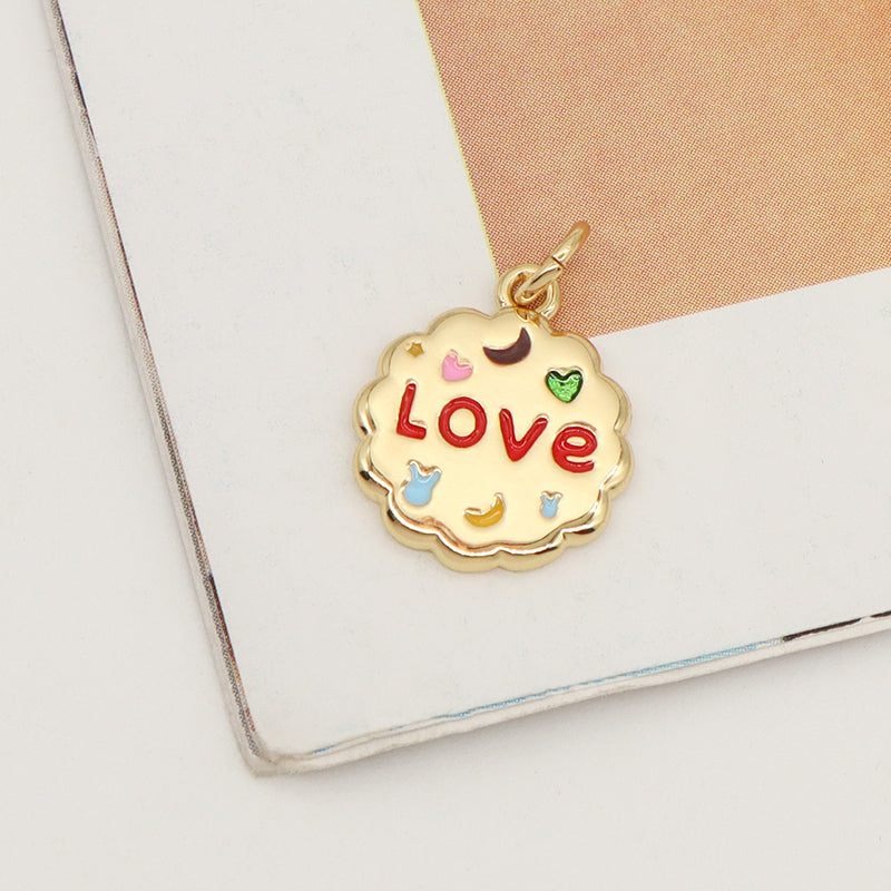 Custom Wholesale Colorful Heart Star Moon Charm Pendant Jewelry CZ Gold Plated Enamel Two-sided Lucky Love Pendant For Necklace