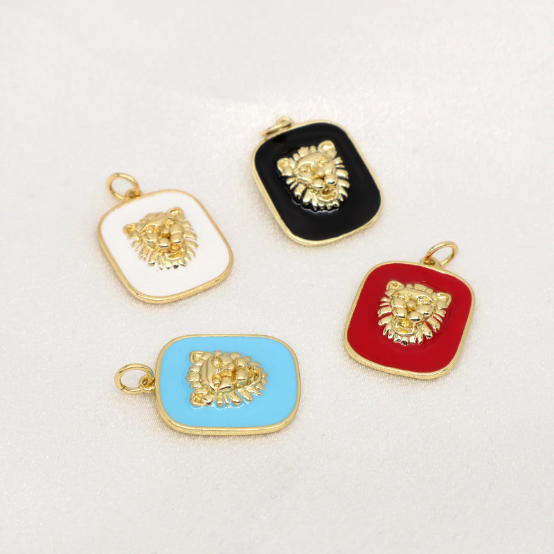Wholesale Women Fashion Custom Red White Black Blue Charm Pendant Jewelry Gold Plated Enamel Lion Head Pendant For Necklace