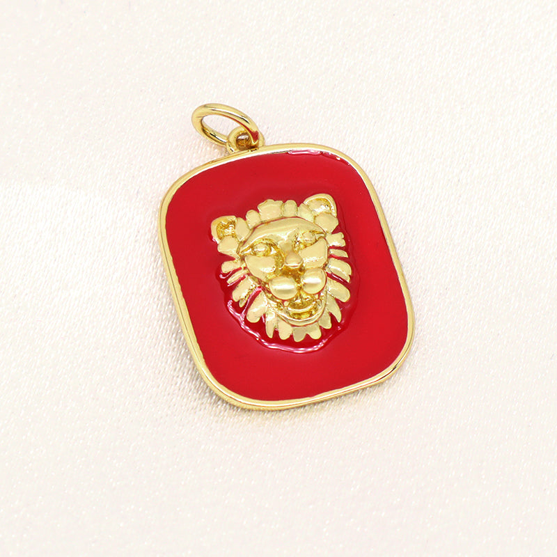 Wholesale Women Fashion Custom Red White Black Blue Charm Pendant Jewelry Gold Plated Enamel Lion Head Pendant For Necklace