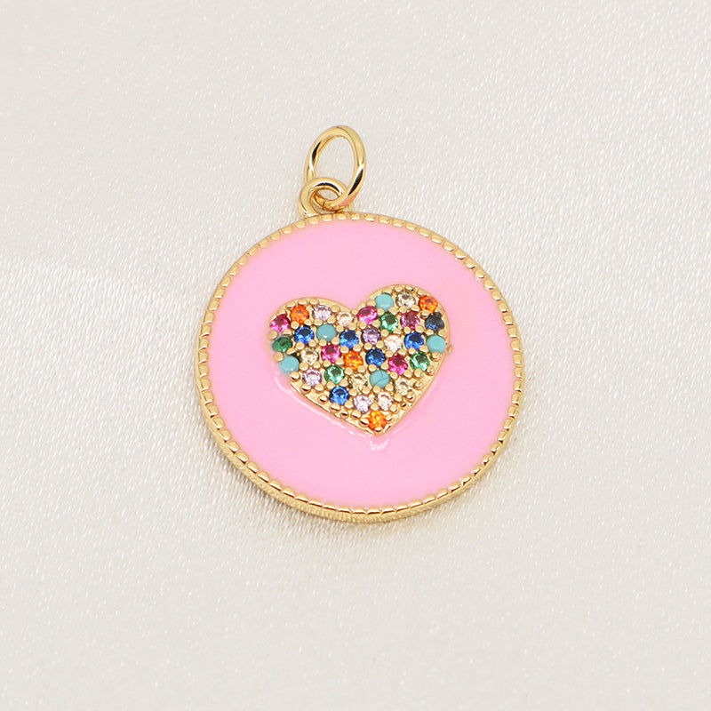 Customized Wholesale Pink Blue Purple White Black Charm CZ Gold Plated Enamel Love Heart Pendant New Charms For Jewelry Making