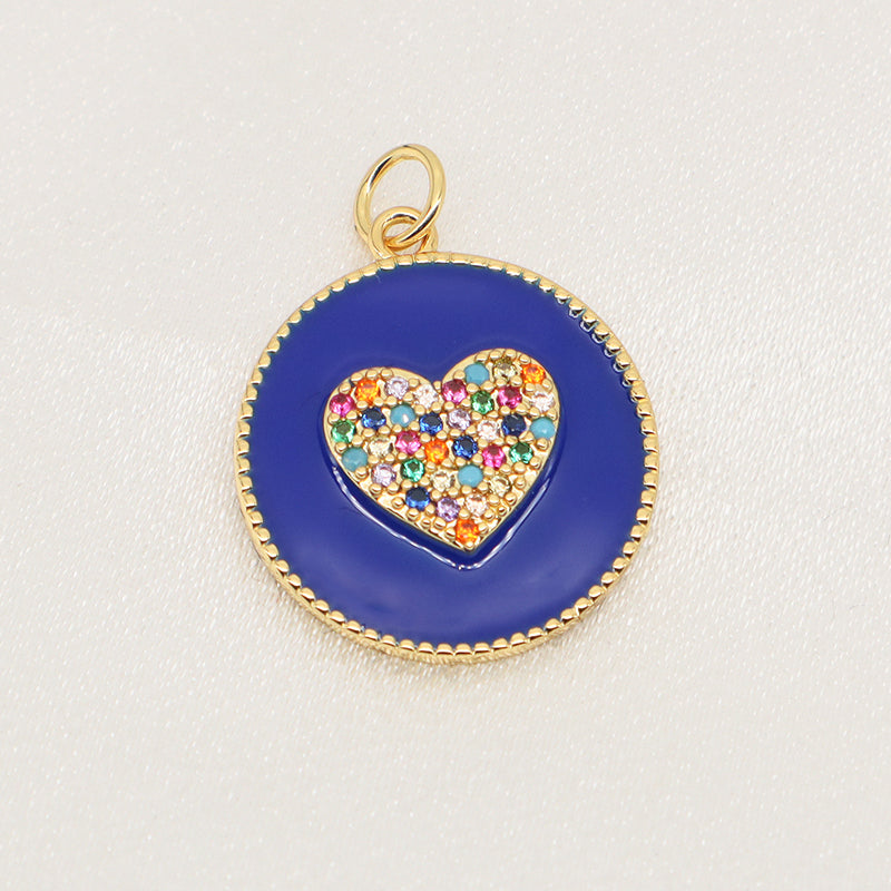 Customized Wholesale Pink Blue Purple White Black Charm CZ Gold Plated Enamel Love Heart Pendant New Charms For Jewelry Making