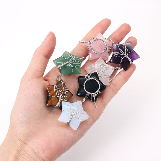 Custom Various Wholesale Star Charm Pendant Rhodium Plated Star Healing Natural Stone Pendant For Necklace Jewelry Making