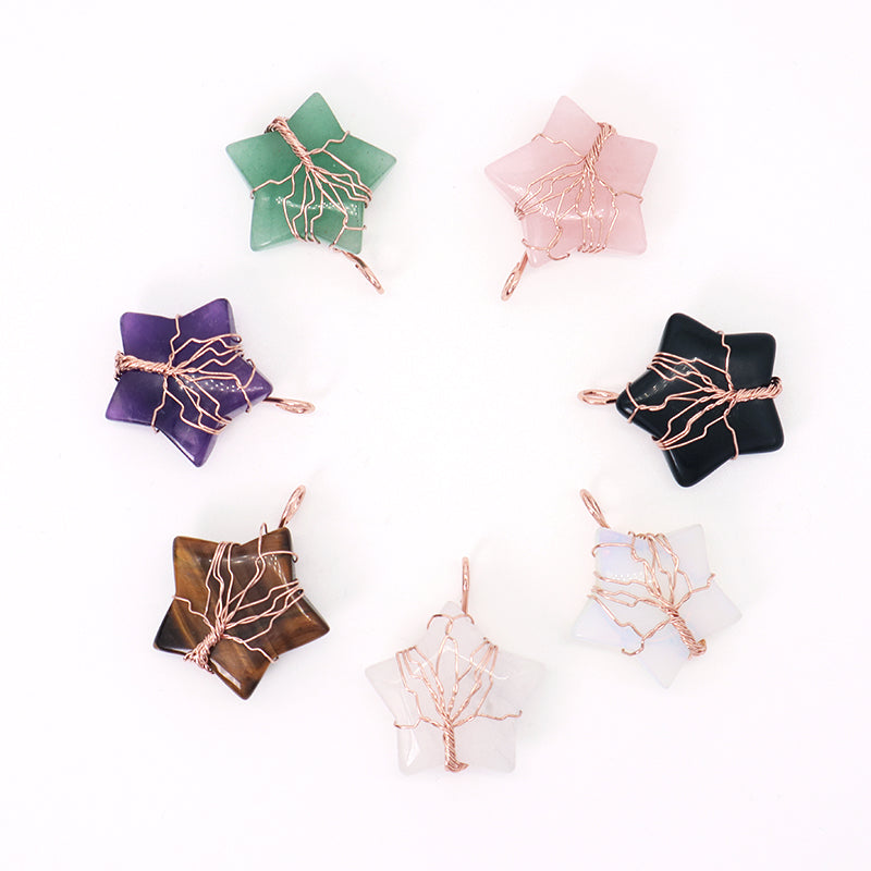 Wholesale Custom Healing Stone Star Charm Necklace Pendant Jewelry Rose Gold Plated Star Natural Energy Stone Pendant