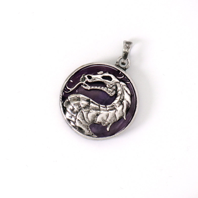 Custom Wholesale Various Healing Stone Alloy Dragon Charm Pendant Jewelry Black Plated Natural Stone Dragon Pendant For Necklace