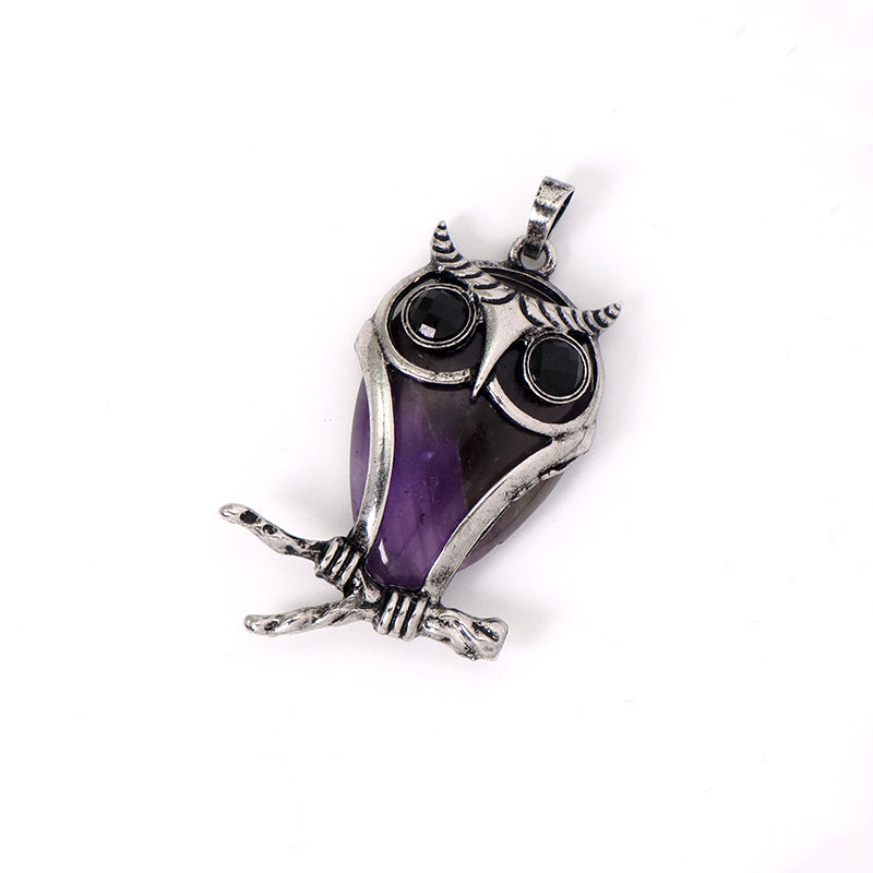 Custom China Factory Wholesale Healing Stone Alloy Owl Charm Pendant Jewelry Black Plated Natural Stone Owl Pendant For Necklace