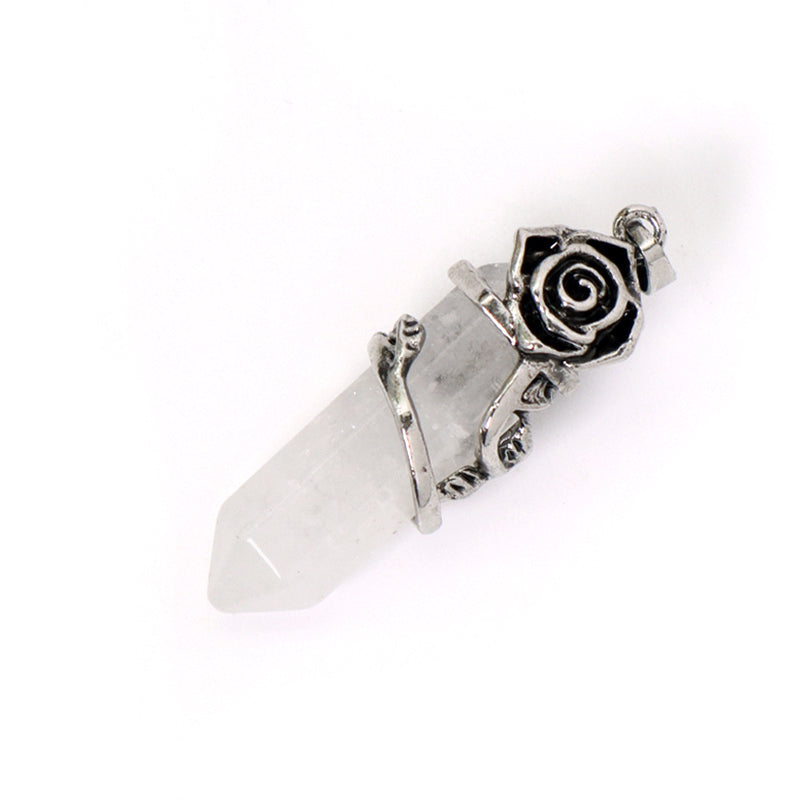 Hot Selling Newest Healing Stone Alloy Rose Charm Necklace Pendant Black Plated Natural Stone Rose Pendant For Jewelry Making