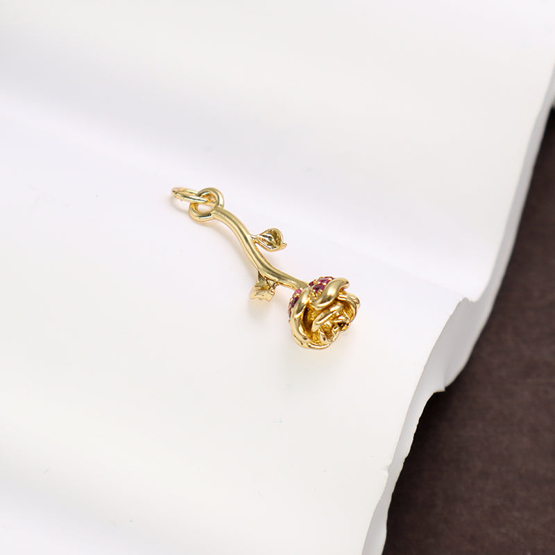 DIY Gold Plated Rose Charm Pendant Jewelry China Factory Wholesale Custom Trendy Women CZ Gold Rose Flower Pendant For Necklace