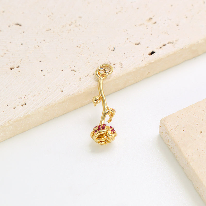 DIY Gold Plated Rose Charm Pendant Jewelry China Factory Wholesale Custom Trendy Women CZ Gold Rose Flower Pendant For Necklace