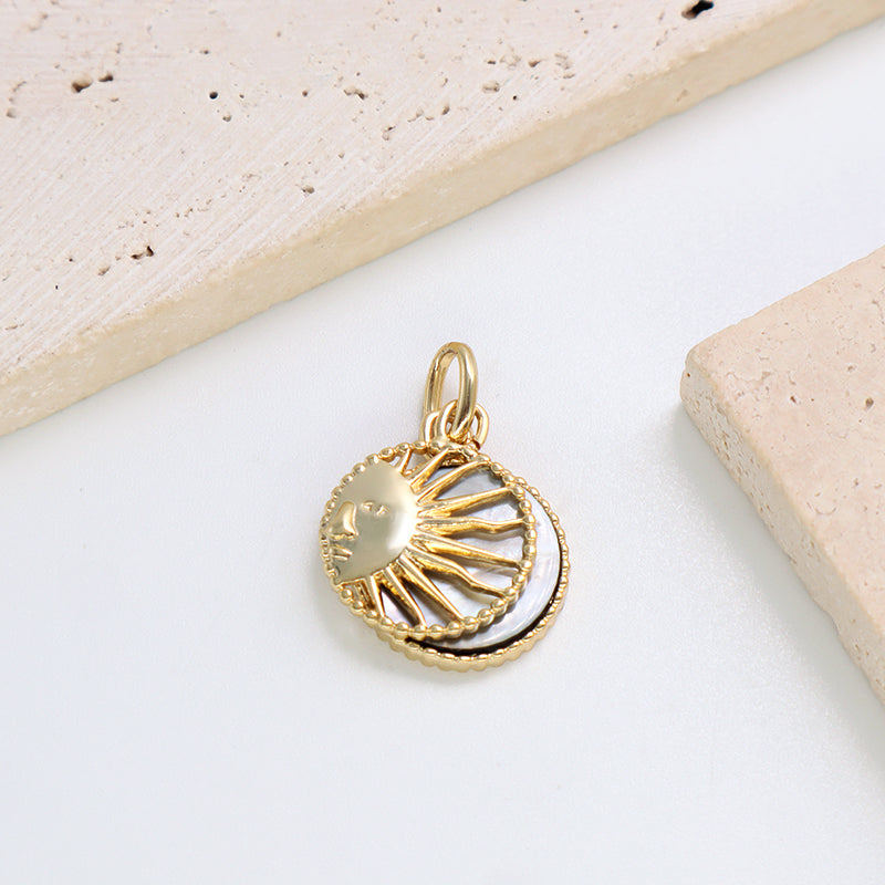 DIY Moon Charm Pendant Jewelry Factory Wholesale Custom Trendy Women Two-sided Gold Plated Moon Sun Pearl Pendant For Necklace