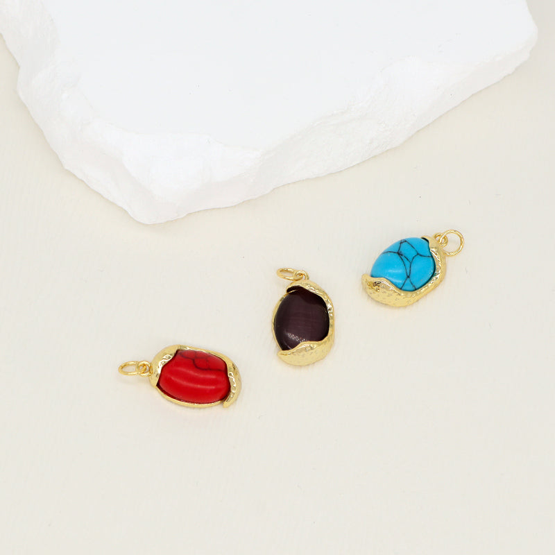 Hot Selling Newest Red Blue Purple Healing Stone Charm Necklace Pendant Gold Plated Natural Stone Pendant For Jewelry Making