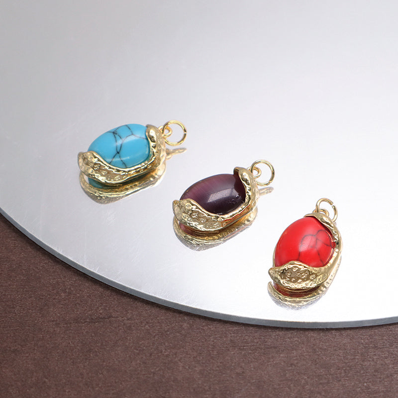 Hot Selling Newest Red Blue Purple Healing Stone Charm Necklace Pendant Gold Plated Natural Stone Pendant For Jewelry Making