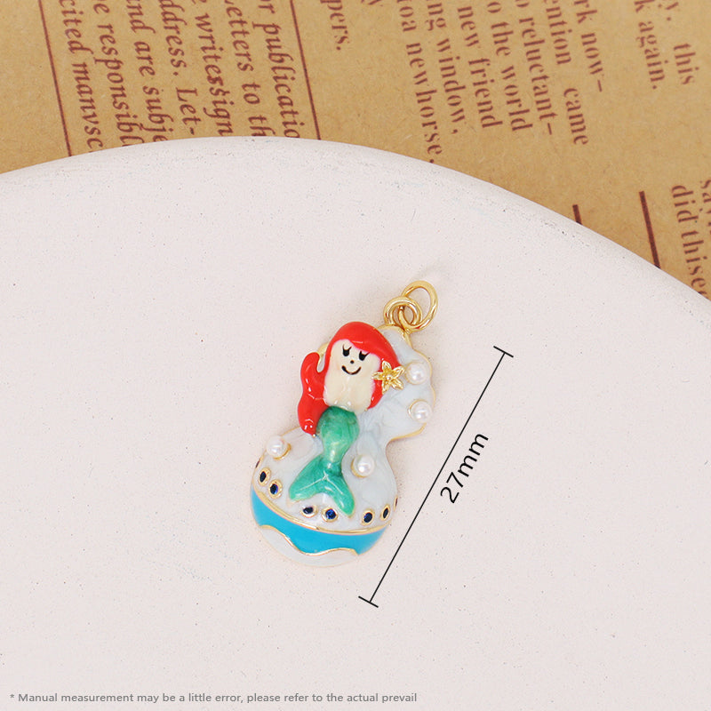 DIY Wholesale Dainty Gold Plated Mermaid Charm Jewelry Accessories Gift OEM Women Shell Enamel Mermaid Pendant For Necklace