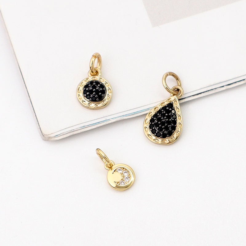 DIY Wholesale Custom Manufacture Factory Charm Women Micro Pave CZ Gold Plated Round Waterdrop Pendant For Jewelry Accessories