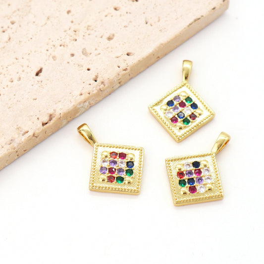 DIY Wholesale Custom Women Square Shape Charm Accessories Micro Pave CZ Gold Plated Square Pendant For Jewelry Making