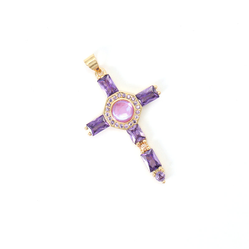 Wholesale Newest Factory Custom DIY Colorful Cross Charm Pendant Jewelry CZ Gold Plated Glass Crystal Cross Necklace Pendant