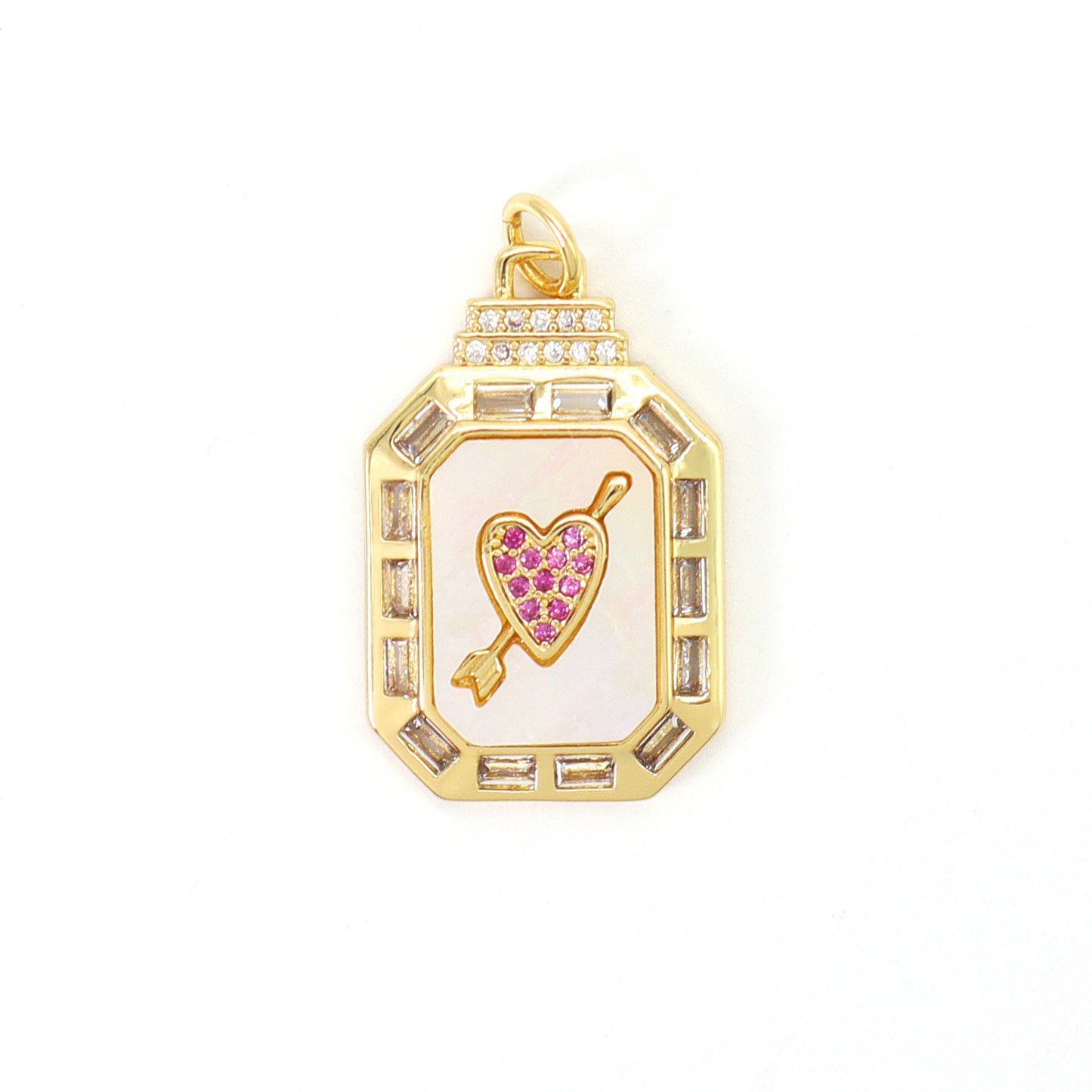Hot Sell DIY China Factory Wholesale Custom Shell Heart Charm Necklace Pendant Jewelry CZ Gold Plated Cupid Arrow Heart Pendant