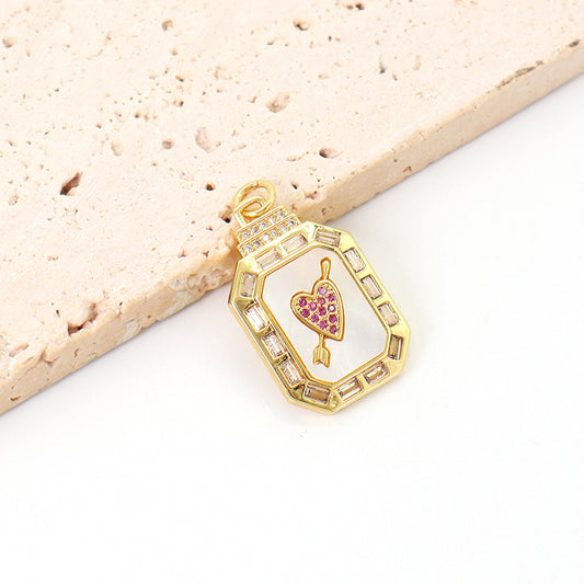 Hot Sell DIY China Factory Wholesale Custom Shell Heart Charm Necklace Pendant Jewelry CZ Gold Plated Cupid Arrow Heart Pendant