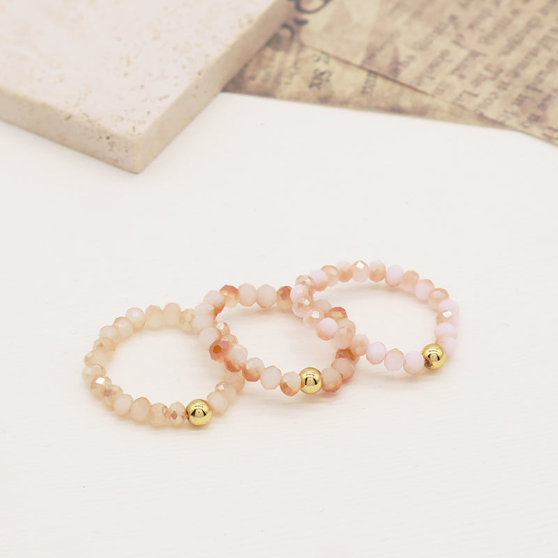 Customized Handmade Women OEM Colorful Beaded Finger Ring Jewelry Gold Plated 3.5mm Sparkly Glass Crystal Beaded Elastic Ring