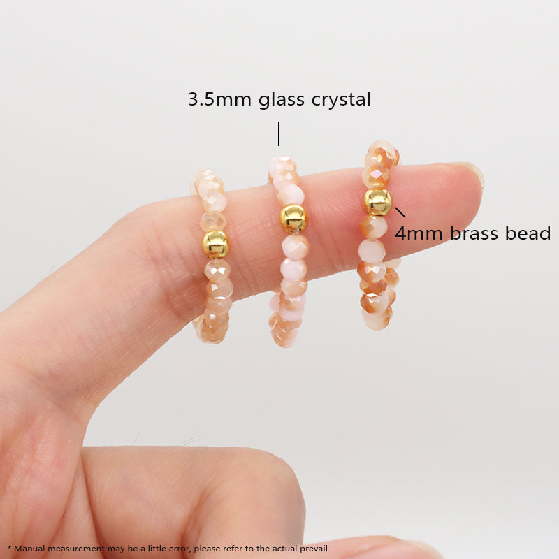 Customized Handmade Women OEM Colorful Beaded Finger Ring Jewelry Gold Plated 3.5mm Sparkly Glass Crystal Beaded Elastic Ring