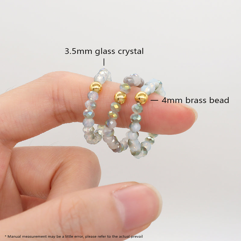 Manufacture Wholesale Handmade Custom Gold Plated Beads Finger Ring Jewelry Glass Crystal Sparkly Beaded Elastic Ring For Women