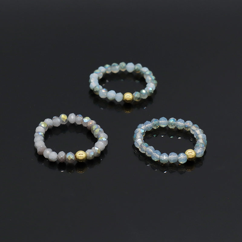 Manufacture Wholesale Handmade Custom Gold Plated Beads Finger Ring Jewelry Glass Crystal Sparkly Beaded Elastic Ring For Women