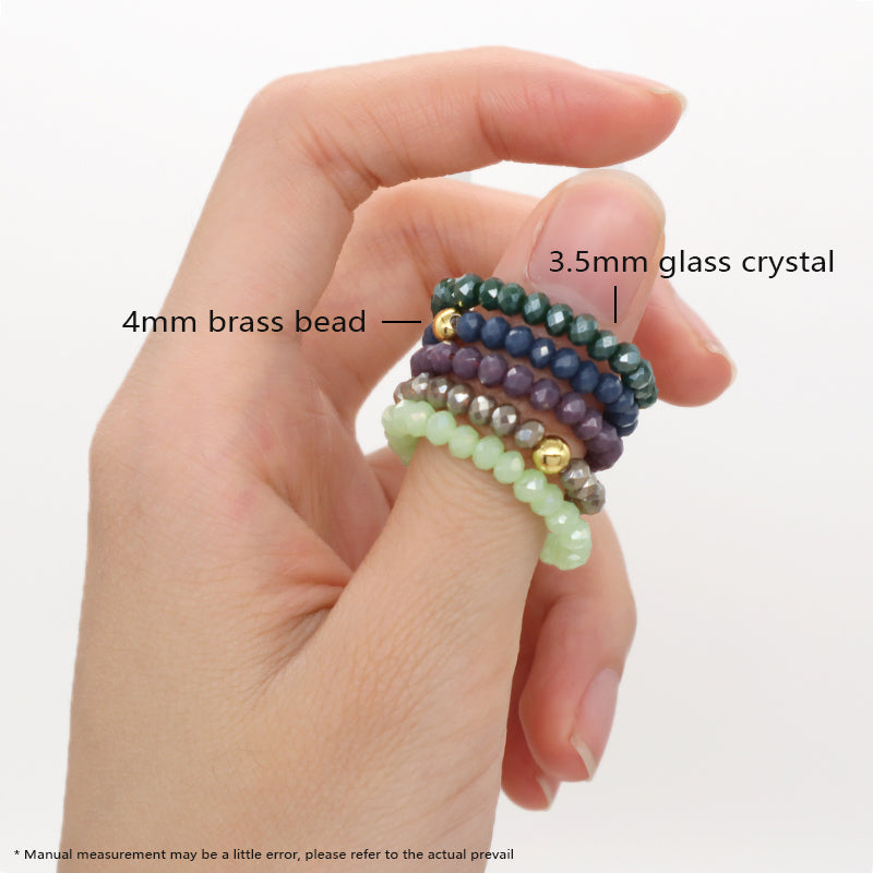 Newest Simple Design Fashion Custom Handmade Women OEM Gold Plated Small 3.5mm Sparkly Glass Crystal Elastic Beaded Ring Jewelry