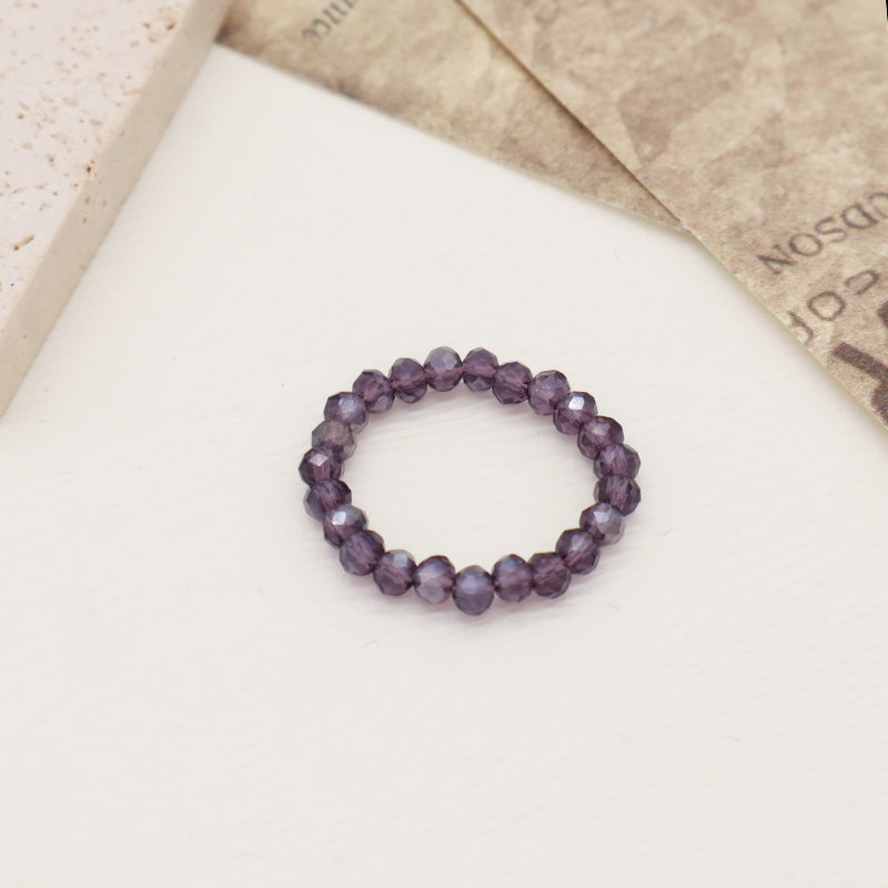 Fashion Simple Women Jewelry Manufacture Wholesale Factory Handmade Custom Elastic Purple Glass Crystal Sparkly Beaded Ring