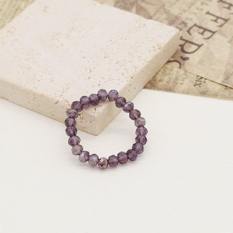 Fashion Simple Women Jewelry Manufacture Wholesale Factory Handmade Custom Elastic Purple Glass Crystal Sparkly Beaded Ring