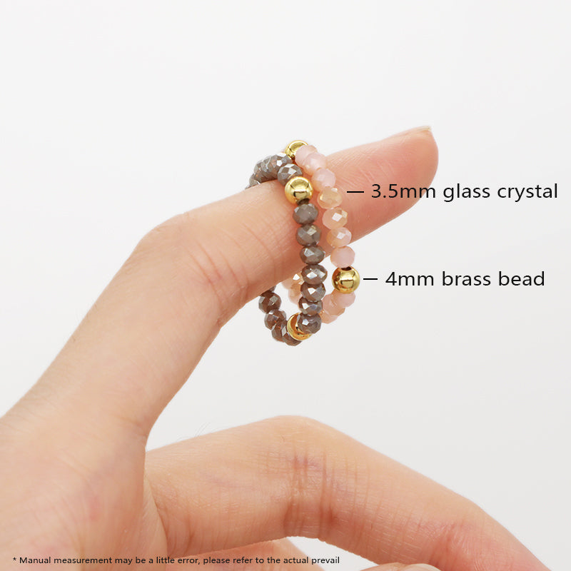 Multi Color Women 3.5mm Faceted Round Beaded Finger Ring Jewelry Handmade Custom Gold Plated Glass Crystal Elastic Beads Ring