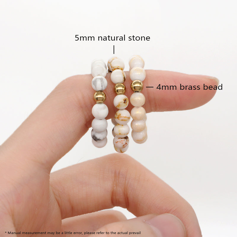 Simple Design Handmade Custom 5mm Natural Semi-precious Stone Gold Plated Elastic Gemstone Beaded Natural Stone Ring For Women