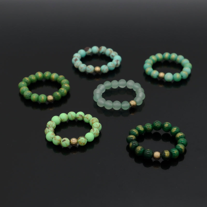 Wholesale Handmade Women Custom Gold Plated Beads Ring Jewelry Elastic 5mm Gemstone Natural Stone Colorful Jade Beaded Ring
