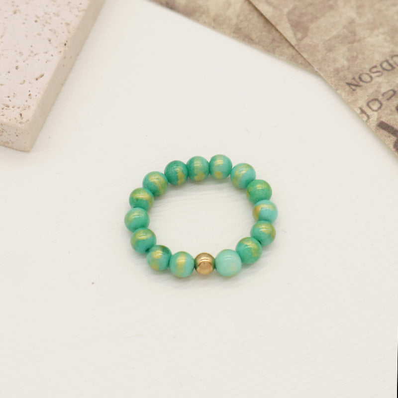 Wholesale Handmade Women Custom Gold Plated Beads Ring Jewelry Elastic 5mm Gemstone Natural Stone Colorful Jade Beaded Ring