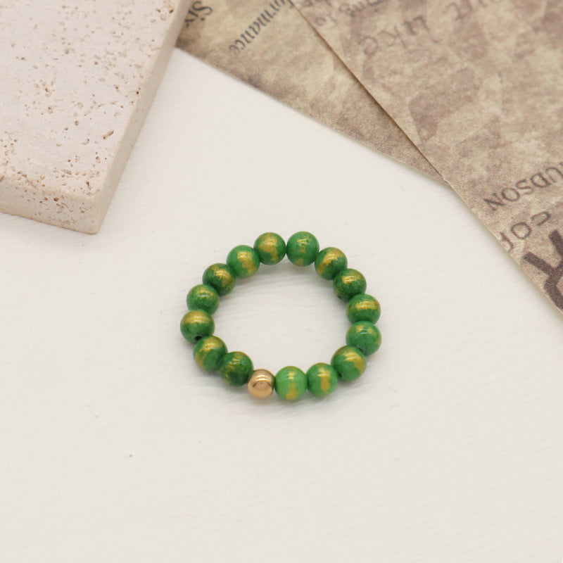 Wholesale Handmade Women Custom Gold Plated Beads Ring Jewelry Elastic 5mm Gemstone Natural Stone Colorful Jade Beaded Ring