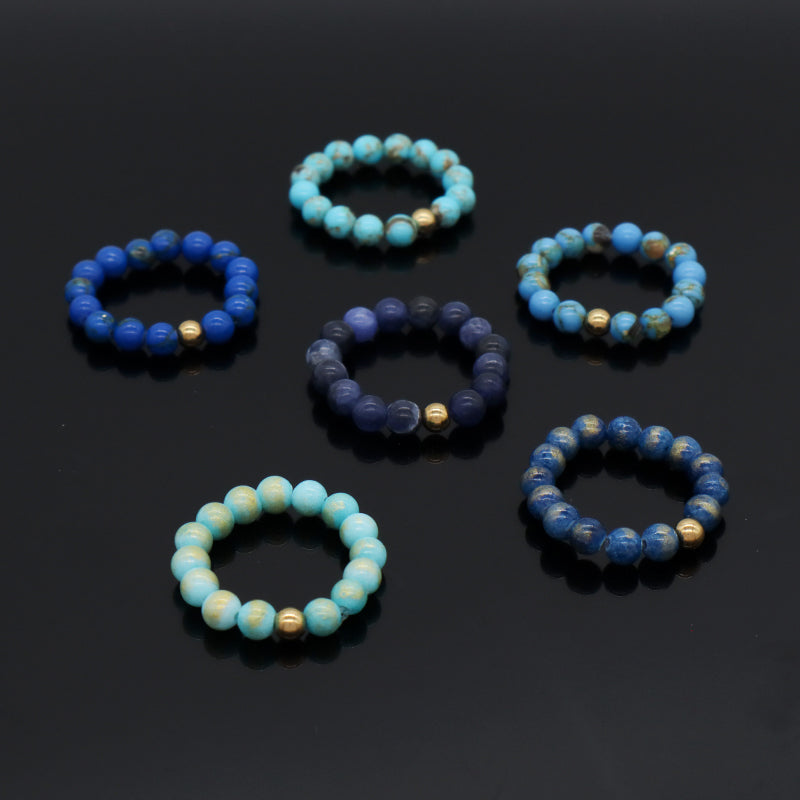Fashion Factory Handmade Custom Wholesale Gold Plated Elastic 5mm Colorful Jade Beads Gemstone Natural Stone Ring For Women