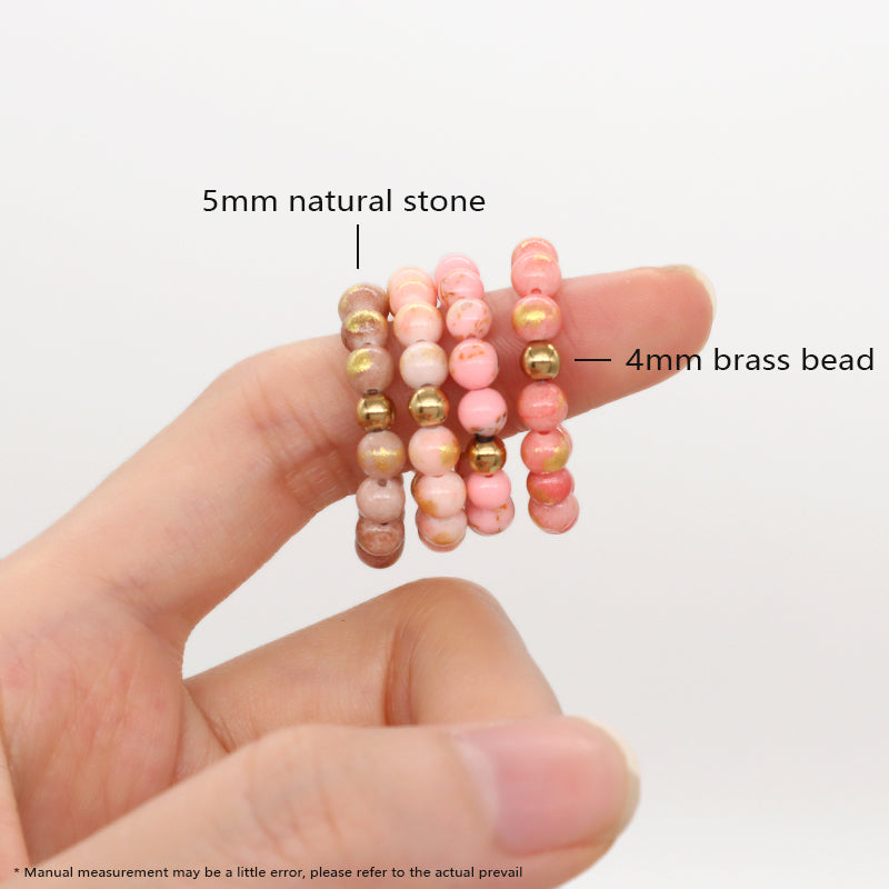 High Quality Wholesale 5mm Natural Stone Gemstone Gold Plated Beads Women Custom Handmade Elastic Colorful Jade Beaded Ring