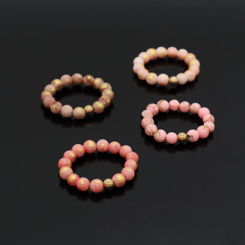 High Quality Wholesale 5mm Natural Stone Gemstone Gold Plated Beads Women Custom Handmade Elastic Colorful Jade Beaded Ring
